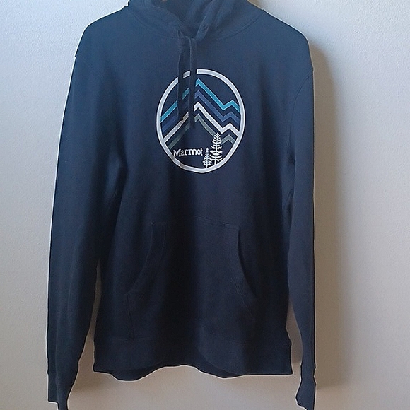 Marmot Black Hoodie Mountain Chevron Graphics Men's Large - Picture 5 of 9